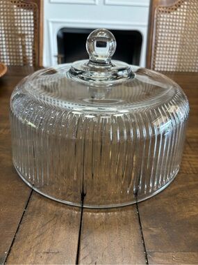 Vintage heavy ribbed round glass cake stand dome cover